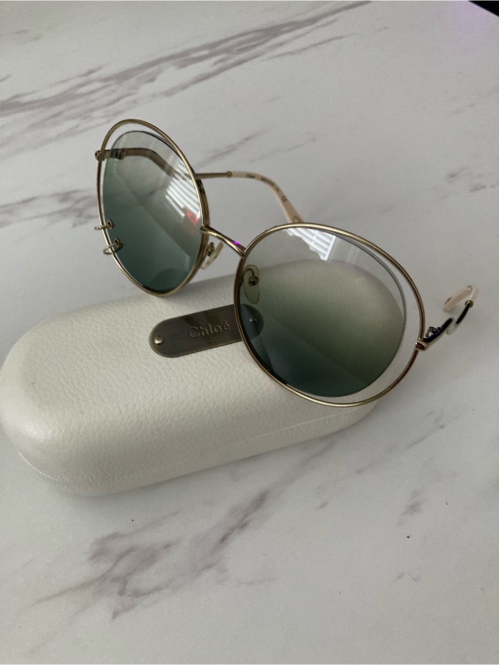 Chloe amazing details oversize Gold Frame Sunglasses with Green Gradient Lenses